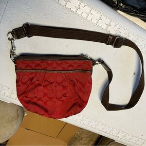 Coach Red Crossbody Bag with Brown Strap